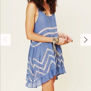 Free People Voile and Lace Trapeze Dress in Blue + white slip - XS